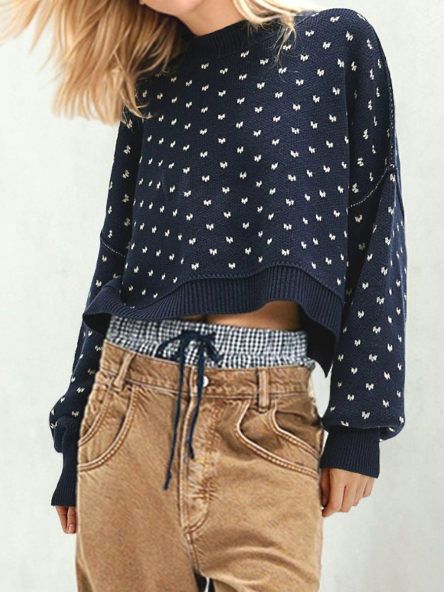Emmie Crewneck Bow Spot Knit Sweater