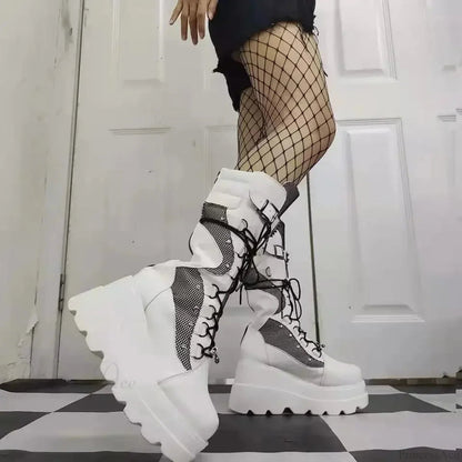 New Dark Platform Rivet Punk Wedge Boot