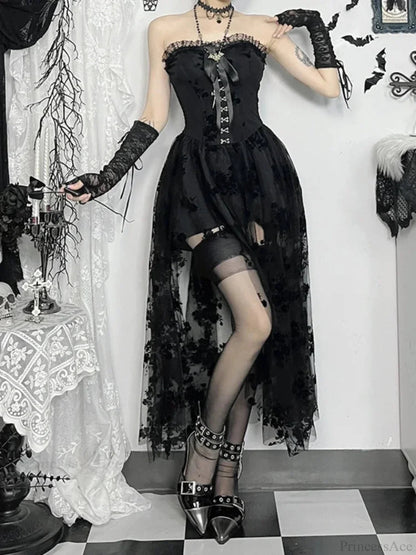 Obscure Blooms Net Bodice Midi Dress