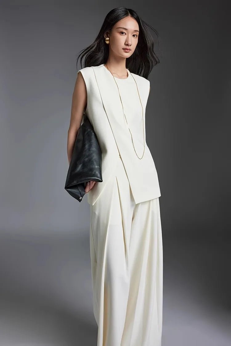 Off-white Suit Vest Wide Leg Pants Set for Summer | Two-piece Set