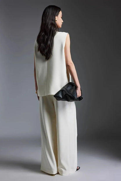 Off-white Suit Vest Wide Leg Pants Set for Summer | Two-piece Set