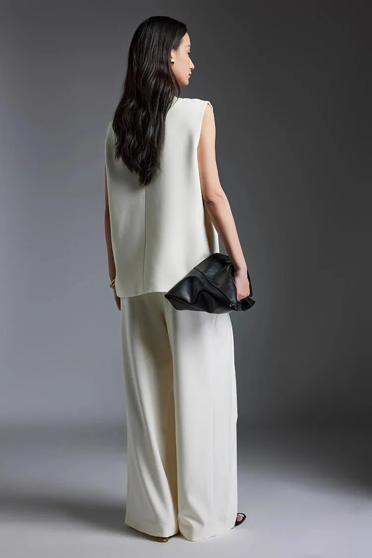 Off-white Suit Vest Wide Leg Pants Set for Summer | Two-piece Set