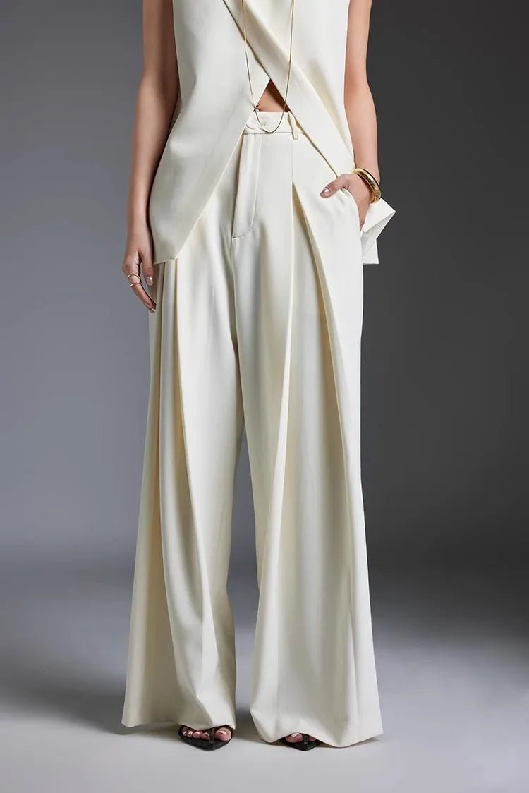 Off-white Suit Vest Wide Leg Pants Set for Summer | Two-piece Set