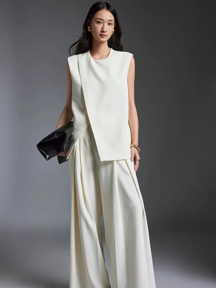 Off-white Suit Vest Wide Leg Pants Set for Summer | Two-piece Set