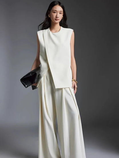 Off-white Suit Vest Wide Leg Pants Set for Summer | Two-piece Set