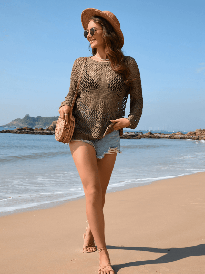 Vacation Star Cover-up Crochet Knit Sweater - Olive