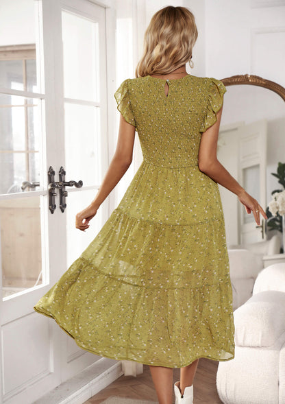 Always Falling Tiered Midi Dress - Olive