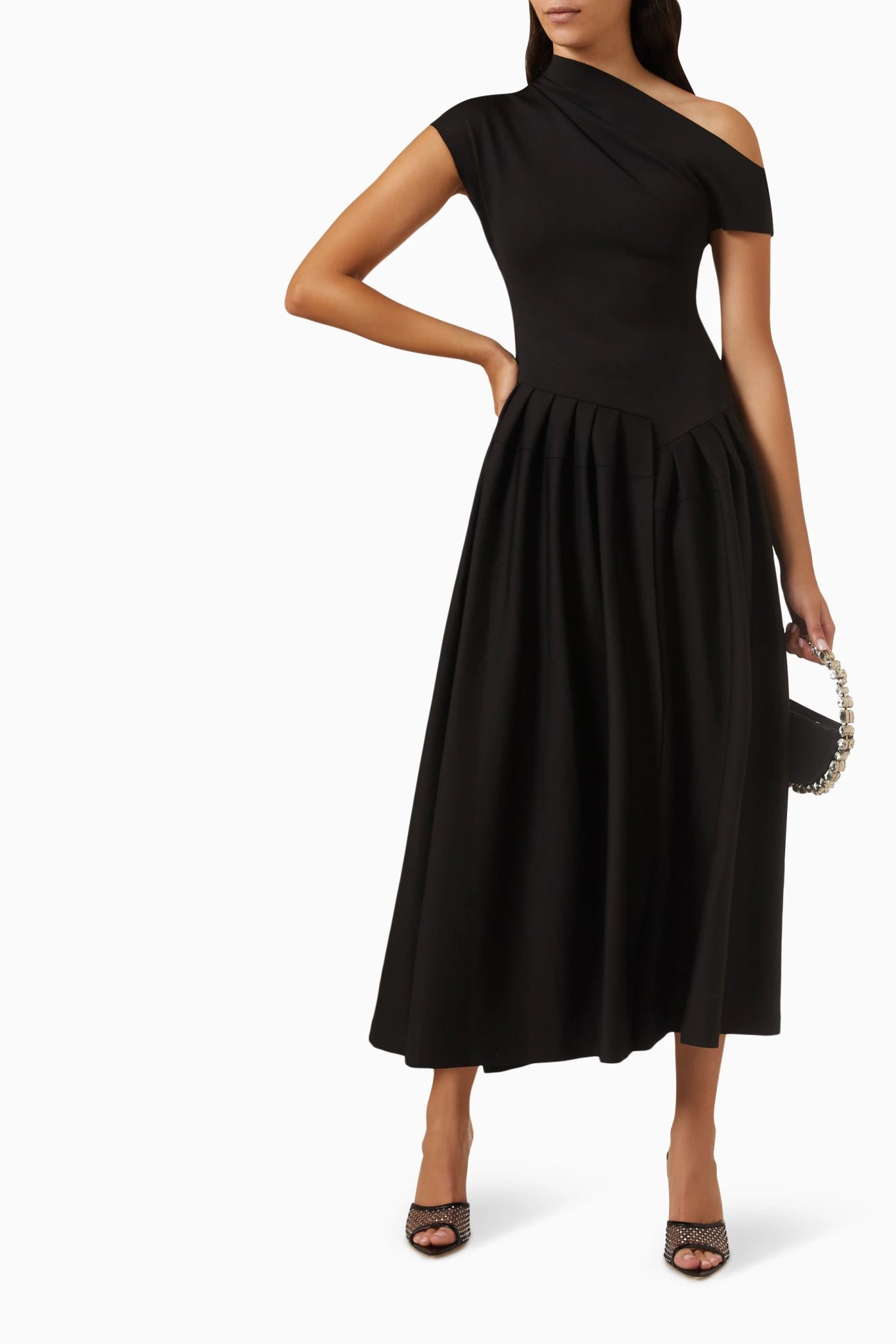 One-shoulder Pleated Dress - Asymmetrical Design