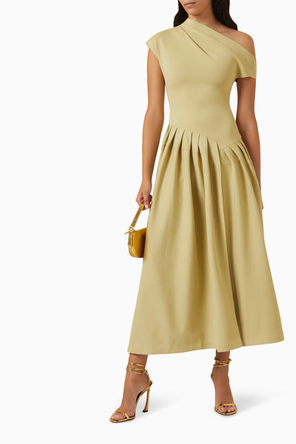 One-shoulder Pleated Dress - Asymmetrical Design