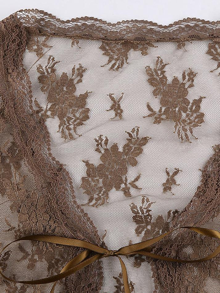 Y2k Open Front Lace Long Sleeve Crop Blouse