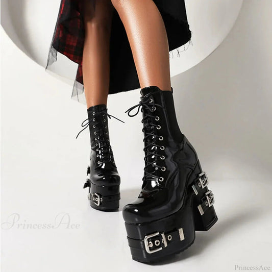 Opulent Metal Clasp Lace-up Gothic Platform Boot