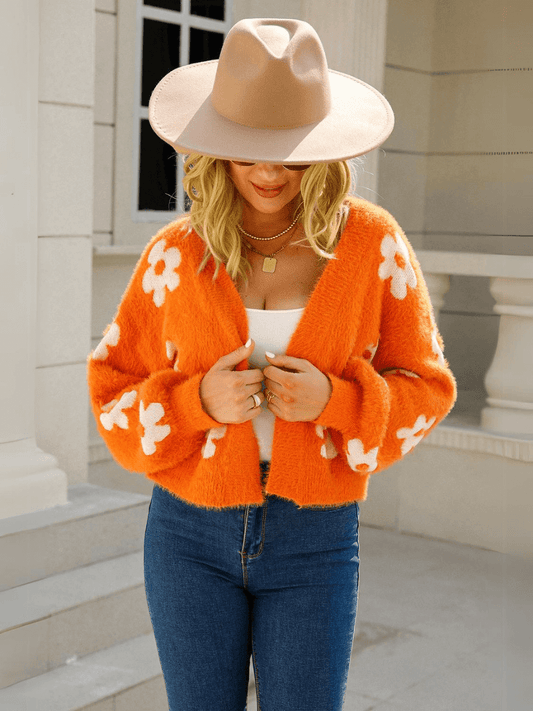 Field of Daisies Knit Cardigan - Orange