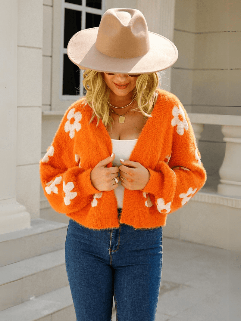 Field of Daisies Knit Cardigan - Orange