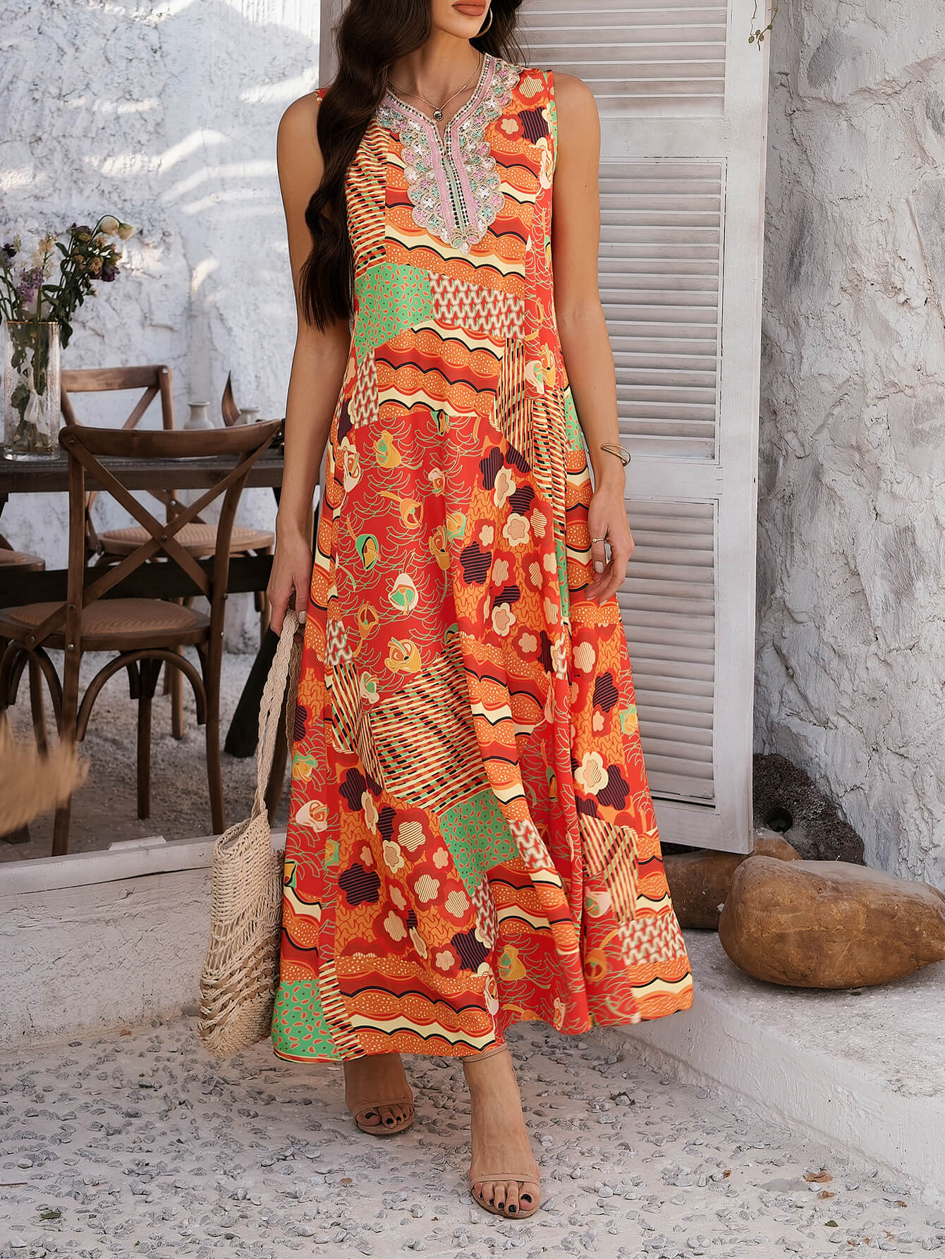 Emelia Print Maxi Dress - Orange