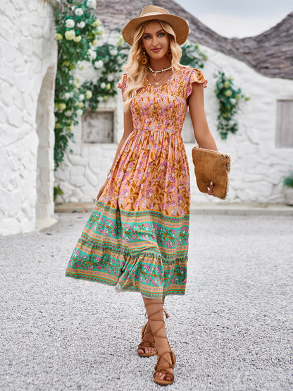 Ashlyn V-neck Tiered Midi Dress - Orange