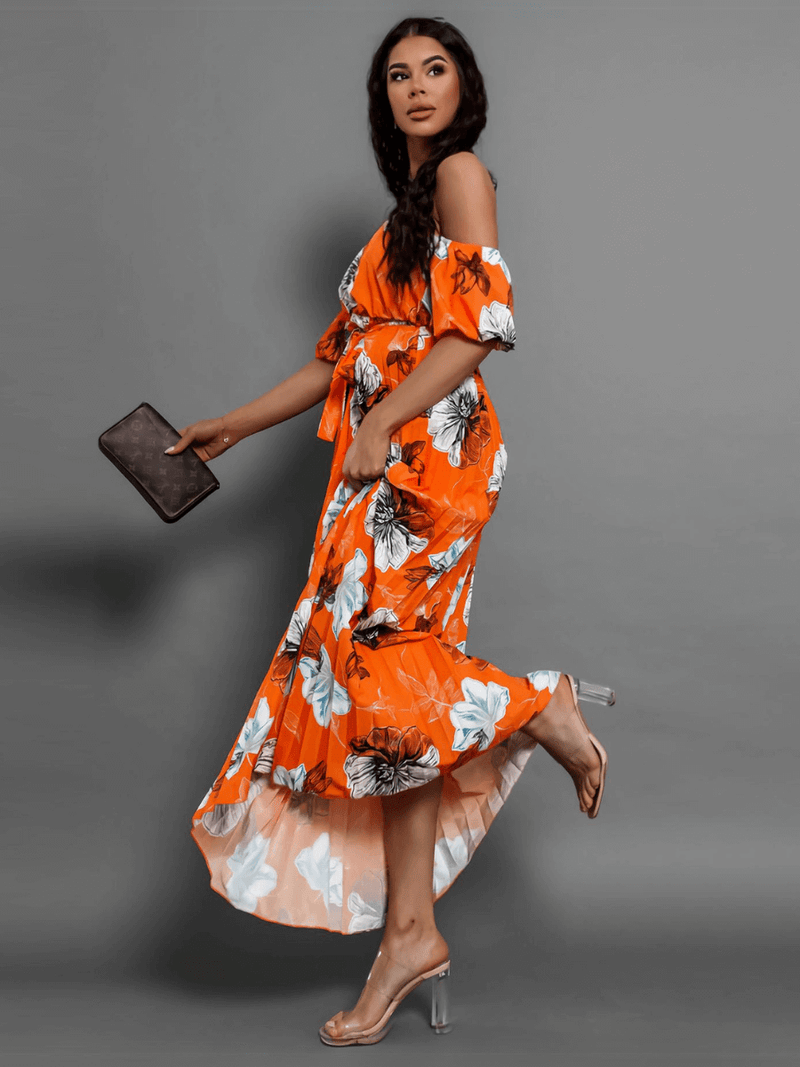 Rosalie Off the Shoulder Plisse Maxi Dress - Orange