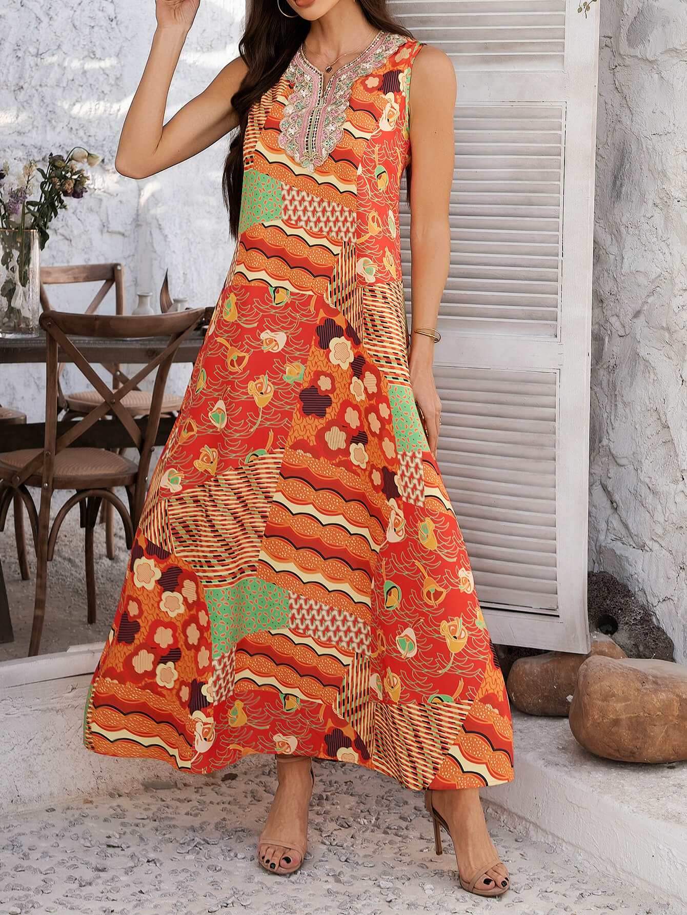 Emelia Print Maxi Dress - Orange
