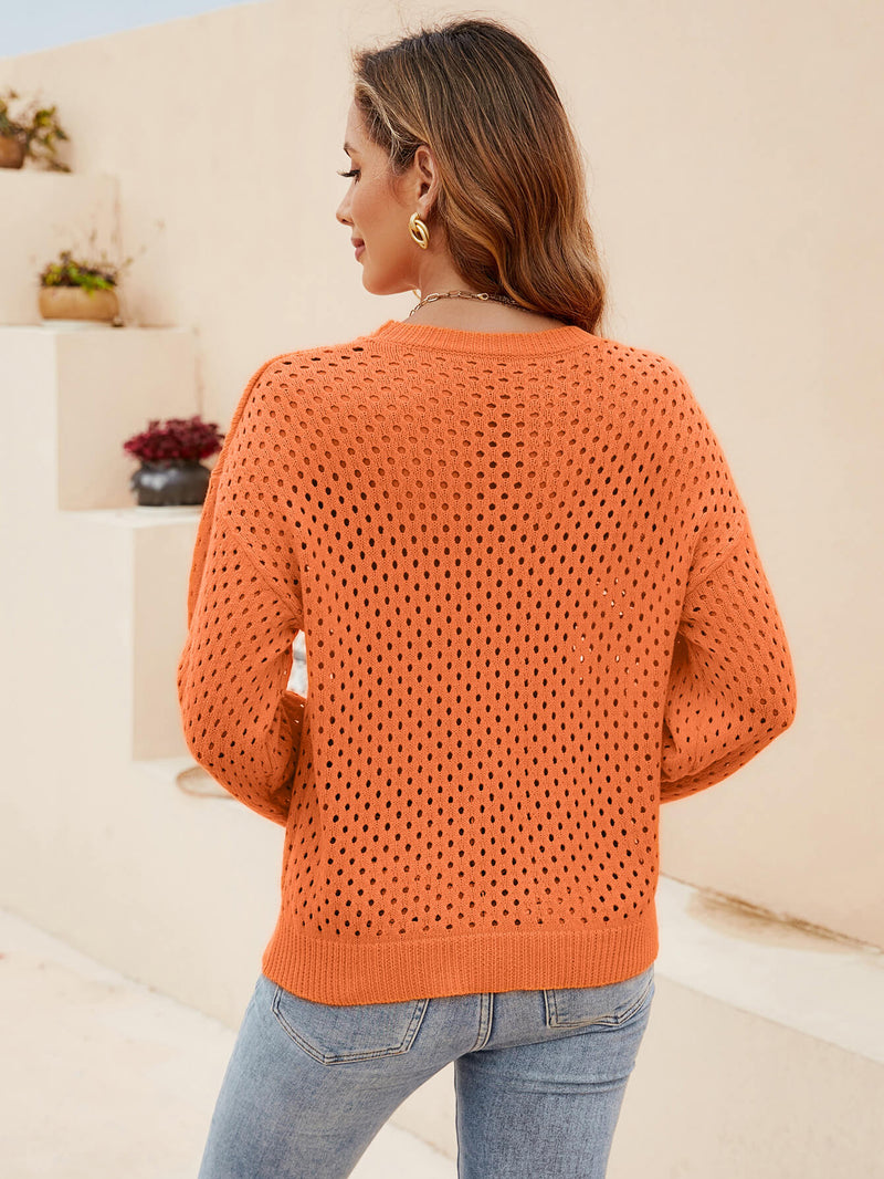 Izzy Crochet Knit Pullover Sweater - Orange