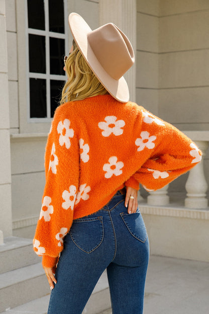 Field of Daisies Knit Cardigan - Orange