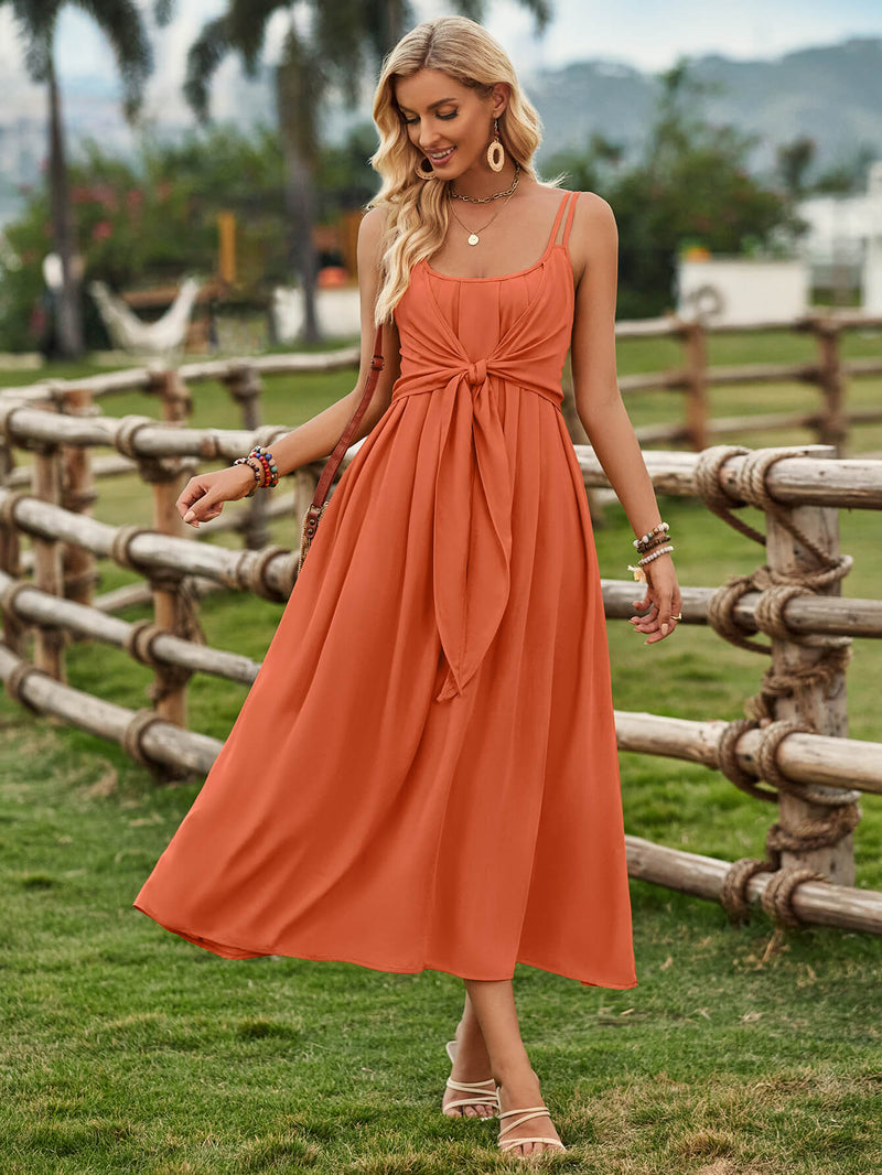 Touch of Lawn Front Tie Midi Dress - Orange