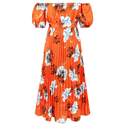 Rosalie Off the Shoulder Plisse Maxi Dress - Orange