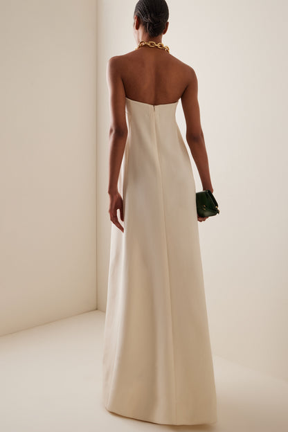Dorothy Print Strapless Satin Maxi Dress