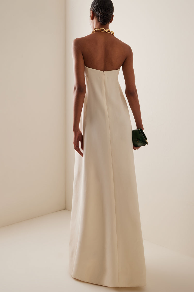 Dorothy Print Strapless Satin Maxi Dress