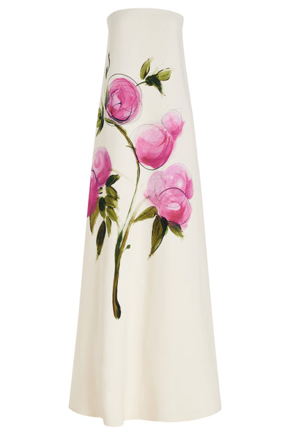 Dorothy Print Strapless Satin Maxi Dress