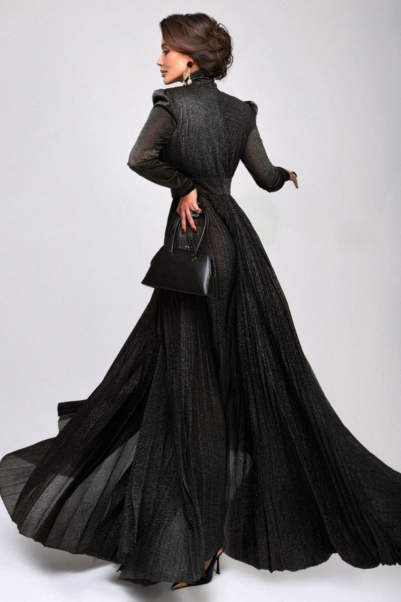 Elsie Metallic Pleated Belted Maxi Dress
