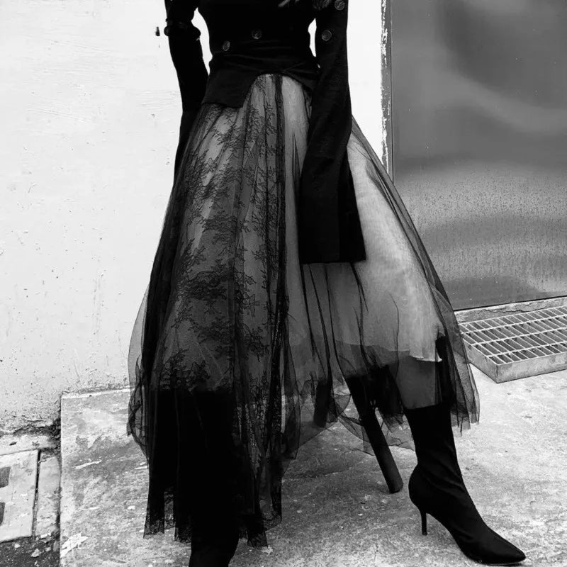 Patchwork Gauze Lace Urban Skirt