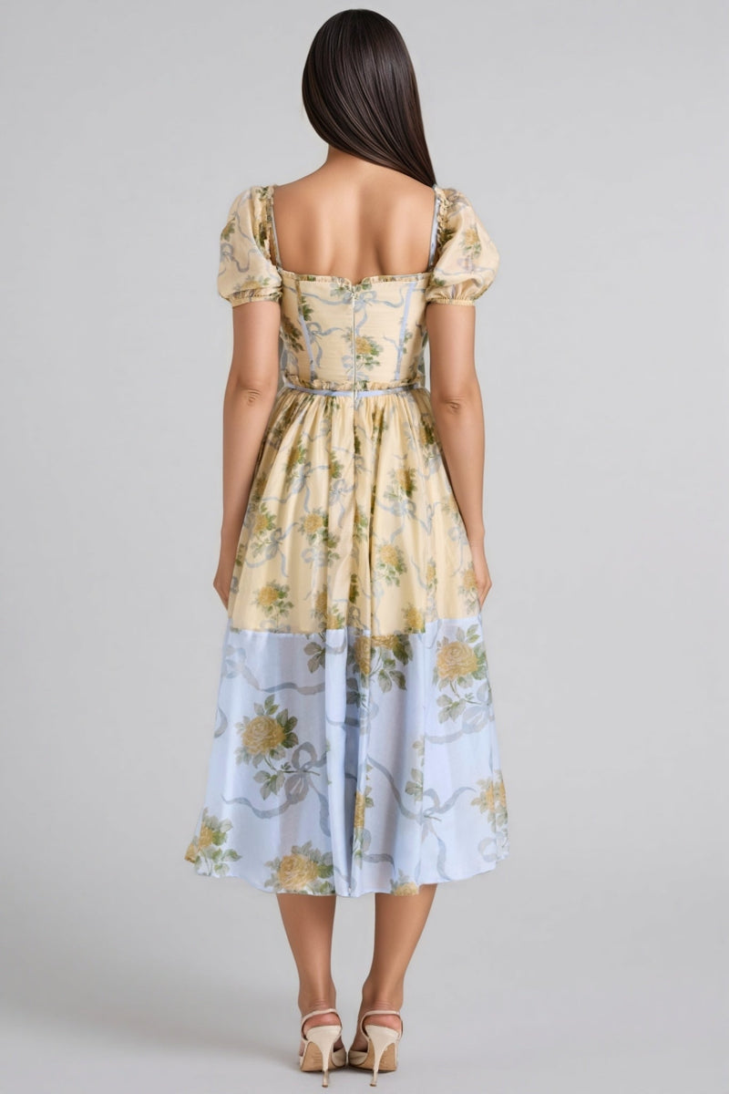 Elowen Yellow Rose Chiffon Midi Dress