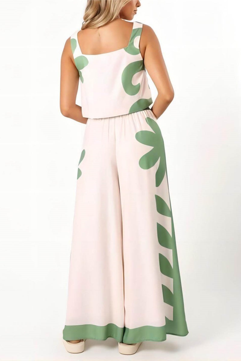 Sleeveless Folk Loose Wide-leg Pants Set