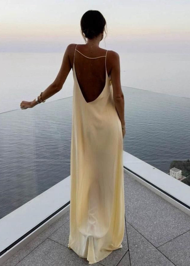 Luciana - Backless Linen Maxi Dress With Keyhole Detail