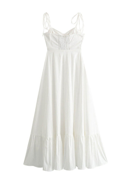 Santorini Breeze - Flowy Maxi Dress With Tie Straps