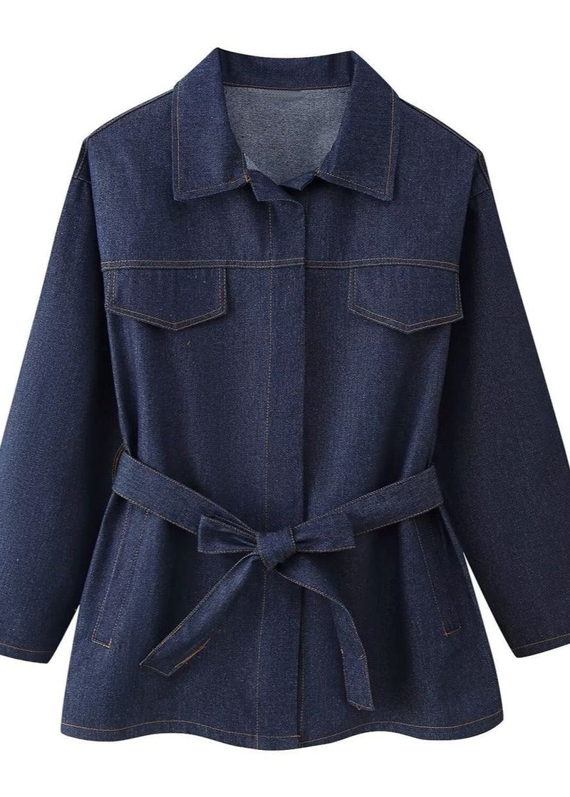 Indigo Structure Denim Set – Belted Oversized Jacket and Straight-leg Pants