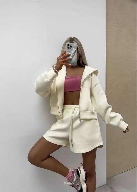 Vanilla Move - Hoodie & High-rise Lounge Shorts Set