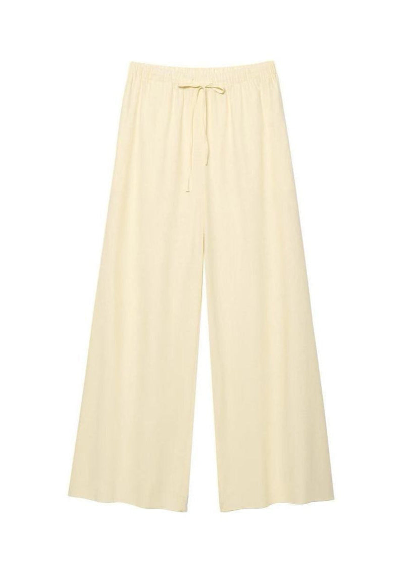 Limonetta - Scalloped Tie-front Blouse & Wide-leg Pants Set