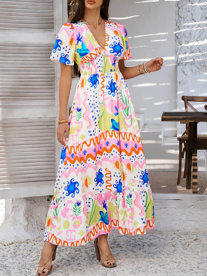 Tropical Drift Abstract Maxi Dress - Pink