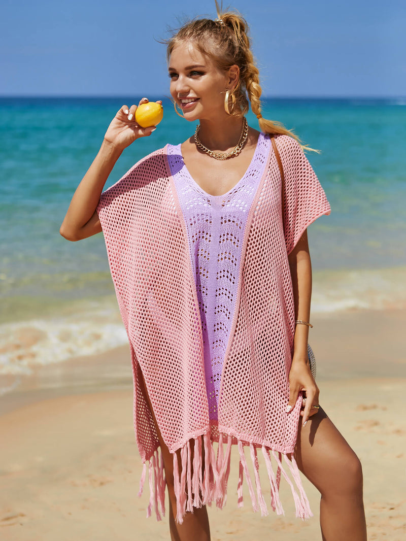Cruise Oversized Knit Fringe Sweater - Pink