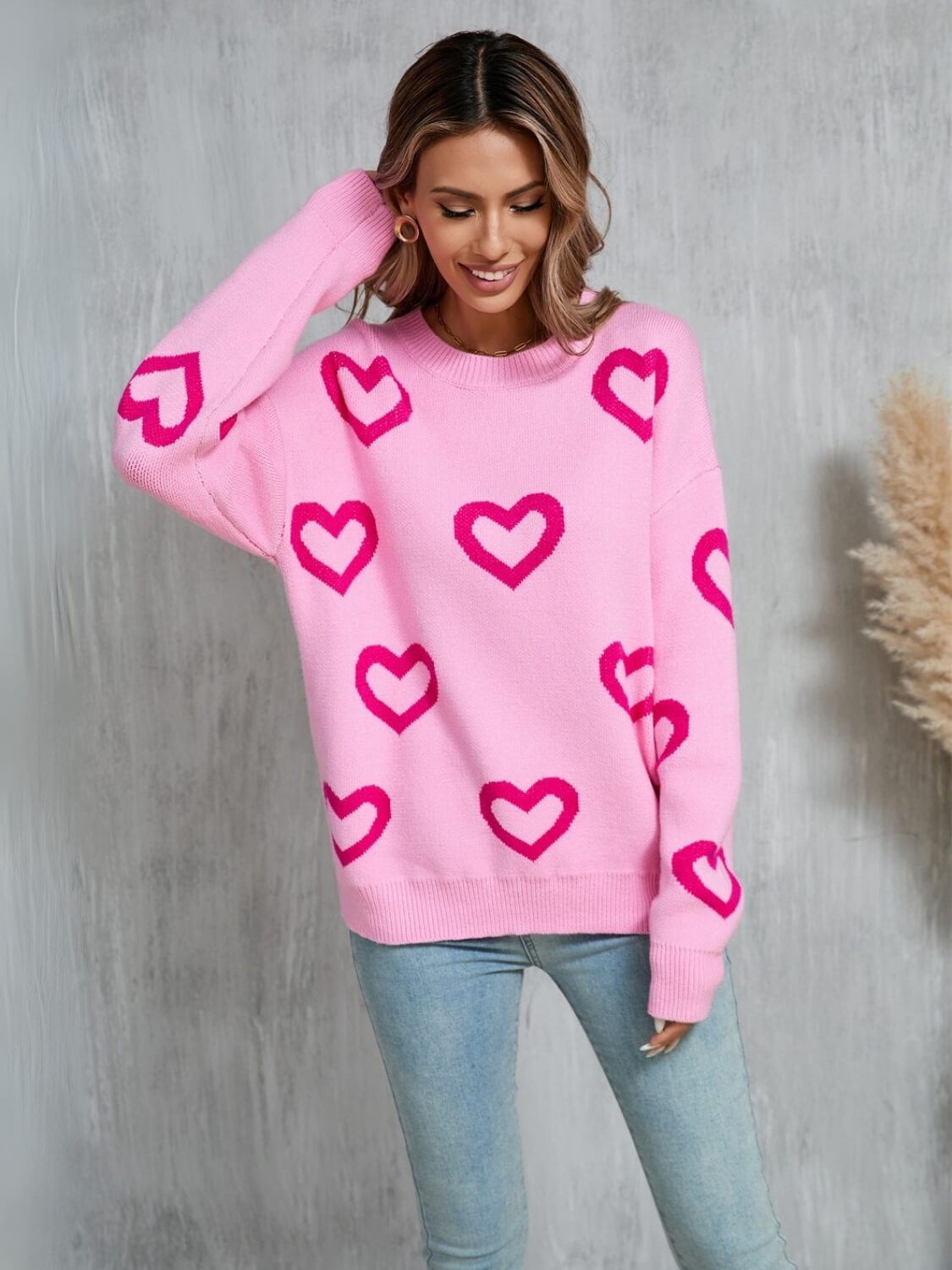 Open to Love Heart Prints Knit Sweater - Pink