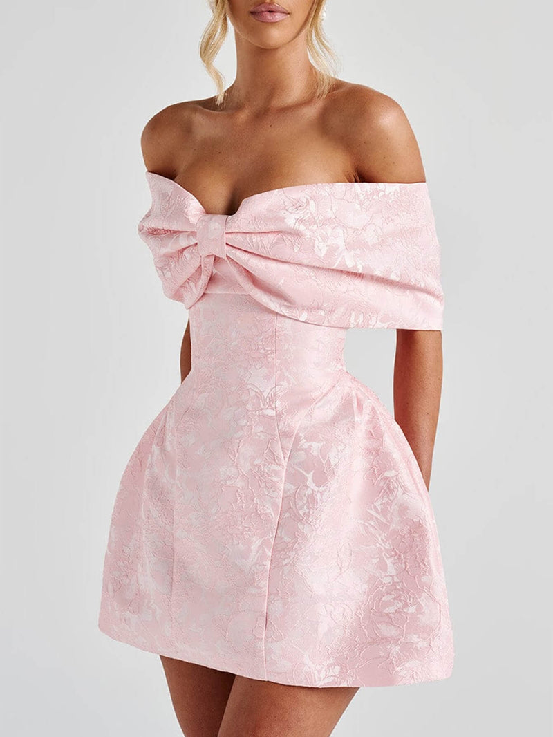 Whispering Bow Off the Shoulder Mini Dress