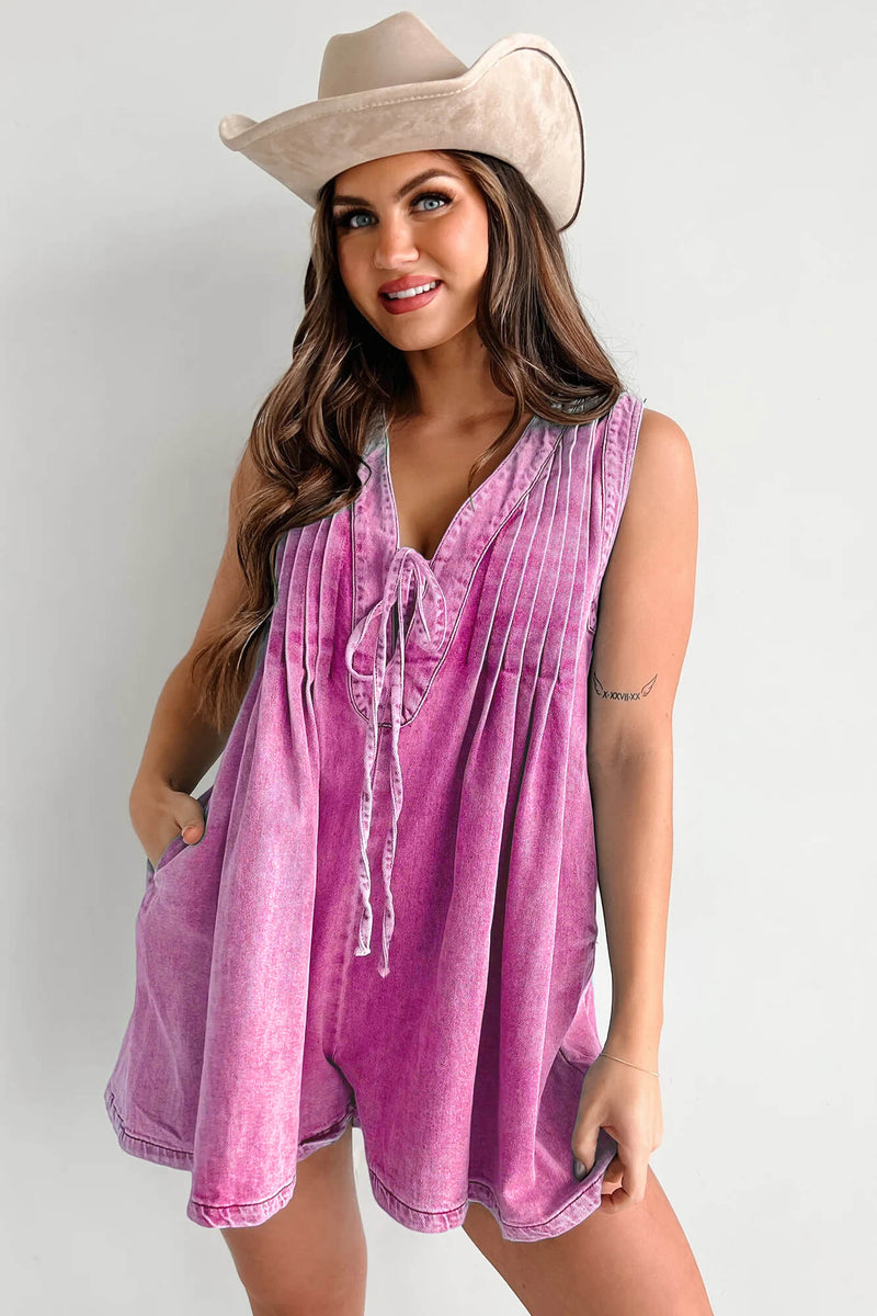Texas Babydoll Denim Romper - Pink