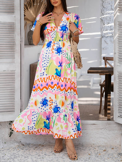Tropical Drift Abstract Maxi Dress - Pink