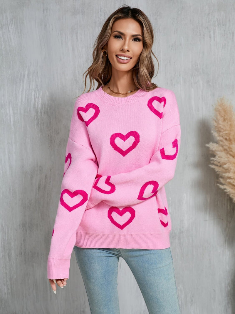 Open to Love Heart Prints Knit Sweater - Pink
