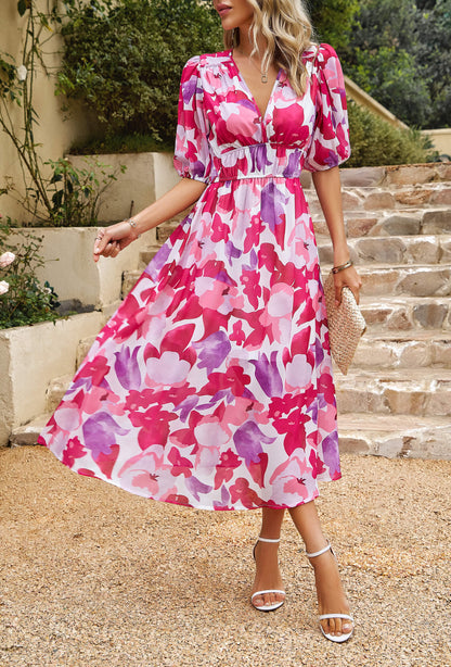 Euphoric Mood Printed Midi Dress - Pink
