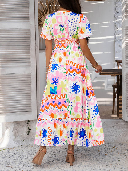 Tropical Drift Abstract Maxi Dress - Pink