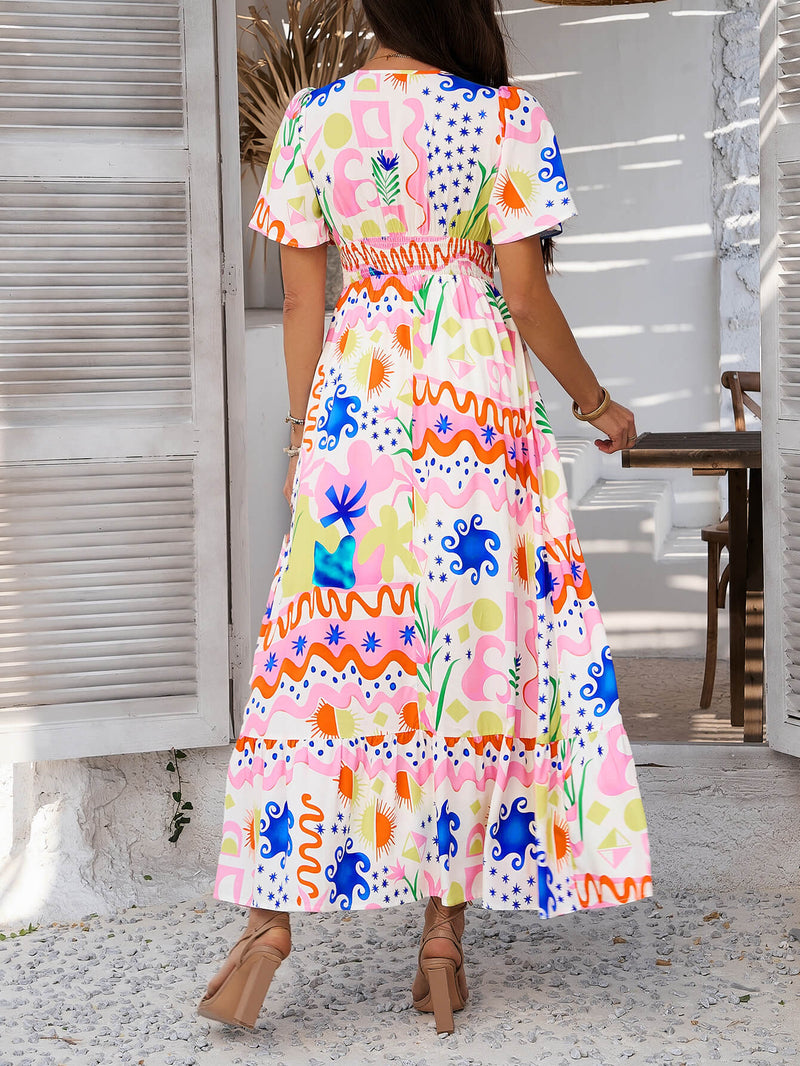 Tropical Drift Abstract Maxi Dress - Pink
