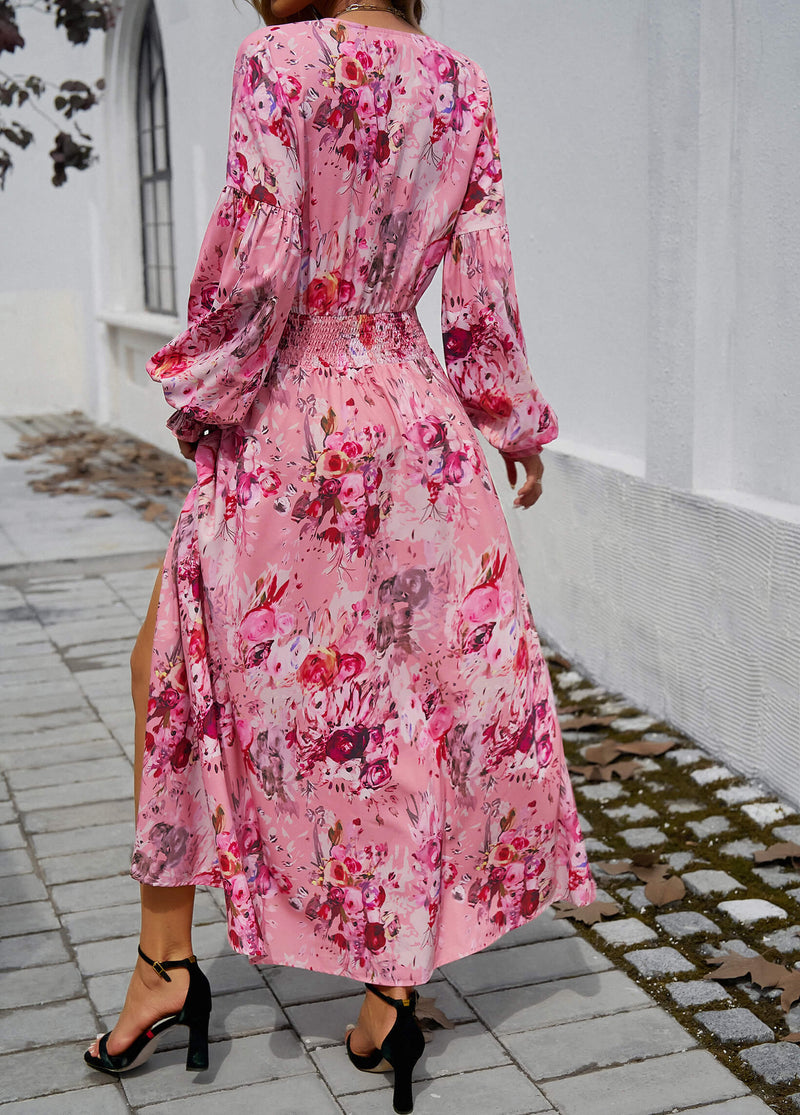 Lisette V-neck Print Tiered Maxi Dress - Pink