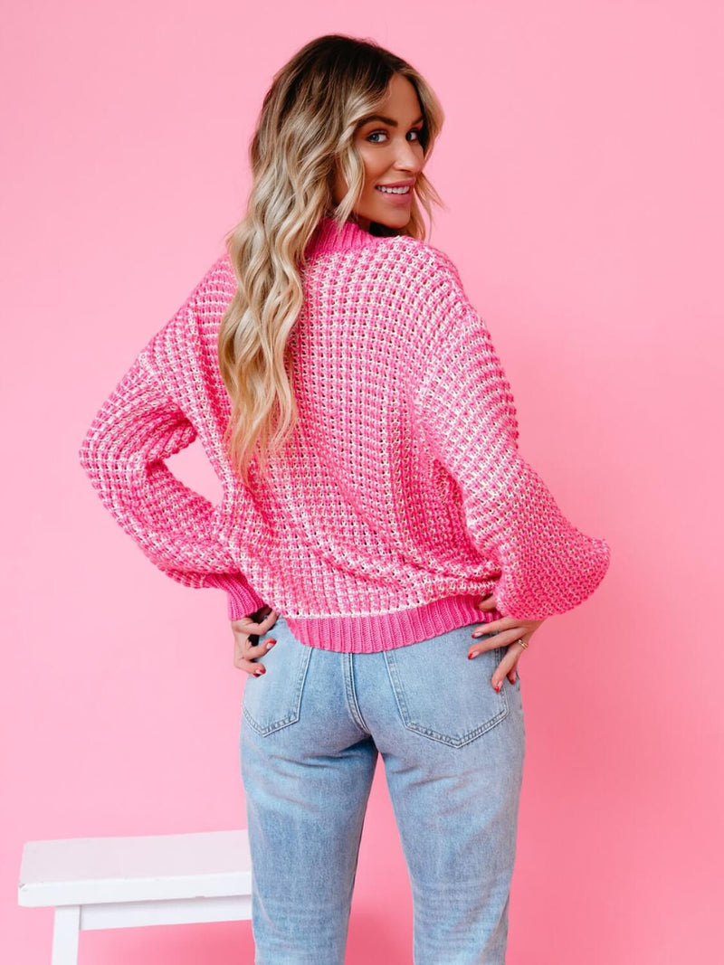 Caydence Oversized Fuzzy Knit Cardigan - Pink