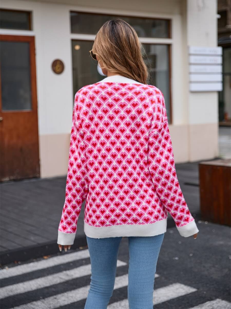 Lots to Love Check Heart Sweater - Pink